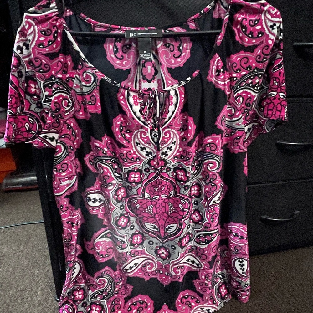 INC International Concepts Women's Black and Pink Paisley Blouse